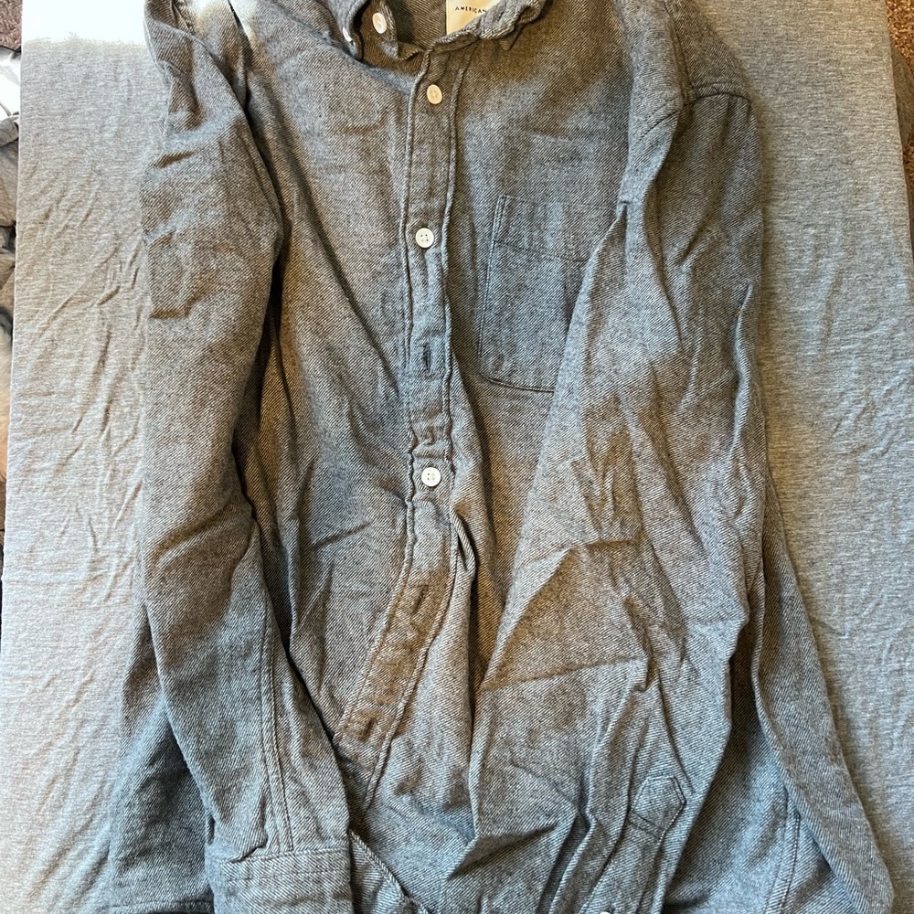 American Eagle Outfitters Gray Button-Up Shirt
